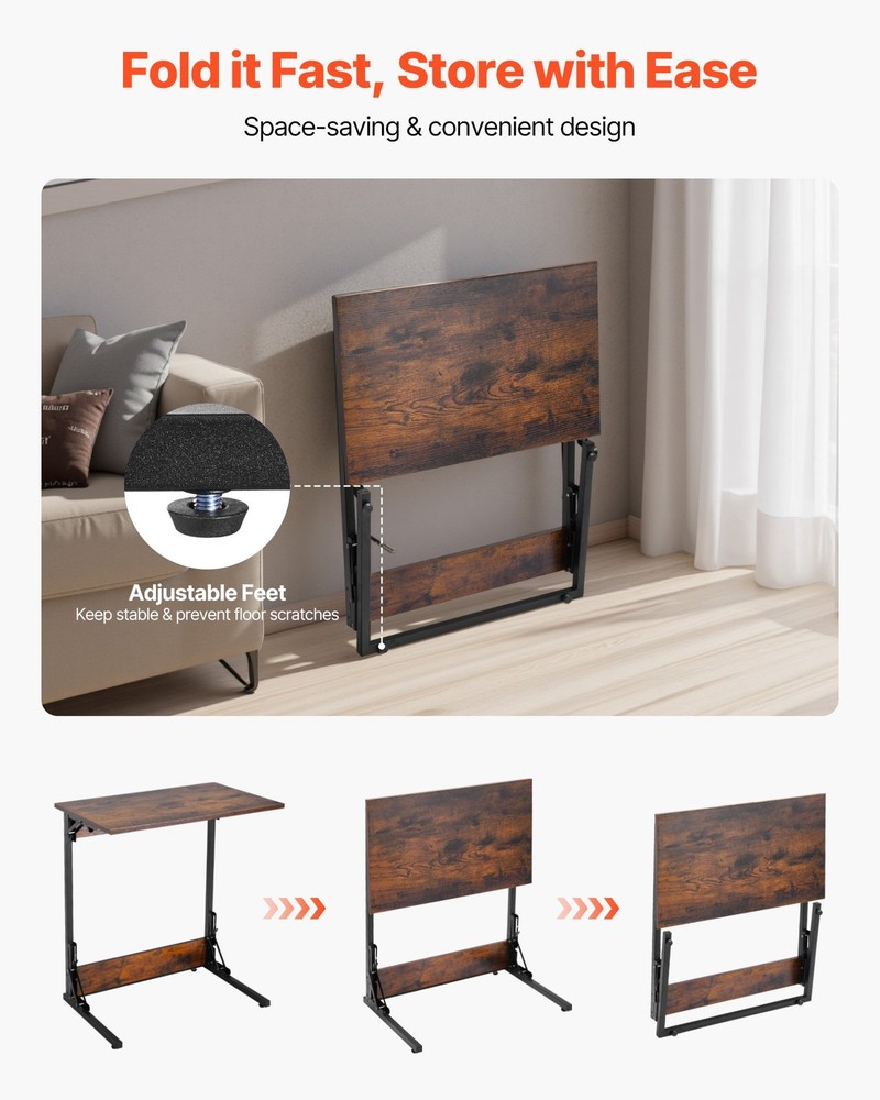 C Table,Folding C Shaped End Table with Metal Frame & Adjustable Feet,Foldable