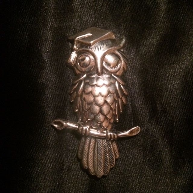 Vintage Silver Owl Brooch.  Signed Beau.