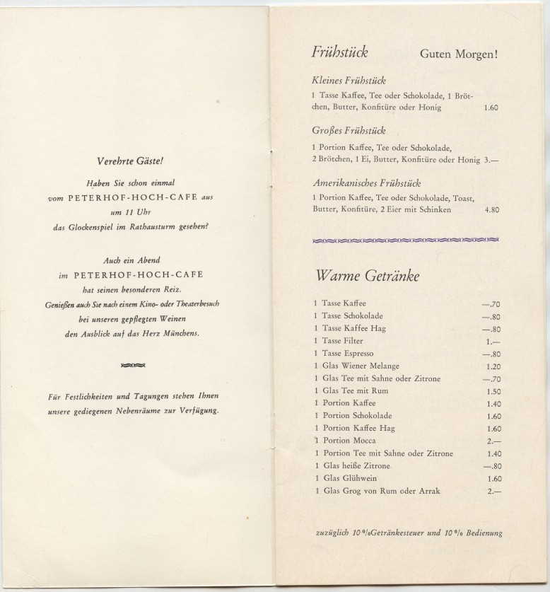 Peterhof Hoch Cafe Menu Munich Germany