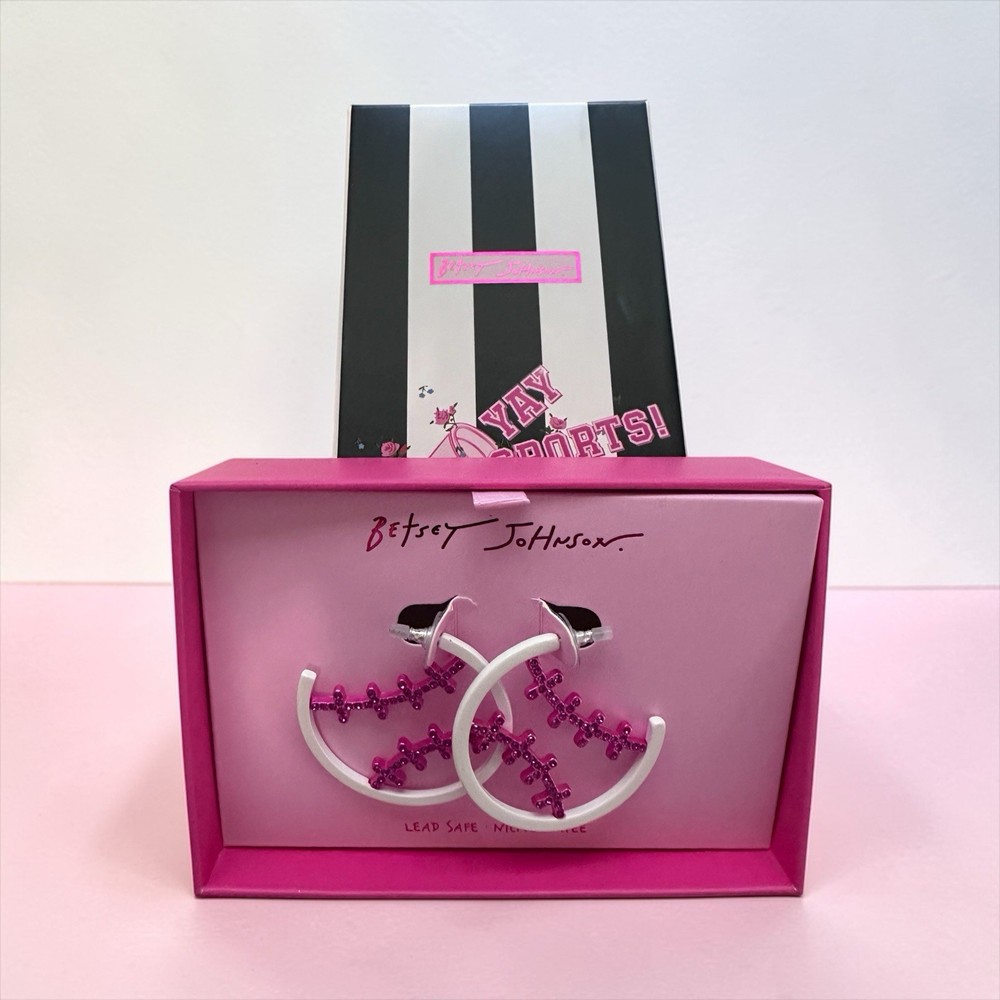Betsey Johnson Baseball Hoop Earrings