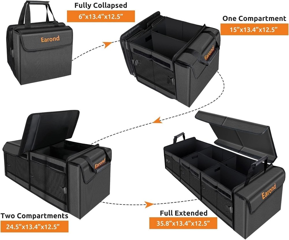 Collapsible Trunk Organizer with Adjustable Compartments & Waterproof Cooler Bag