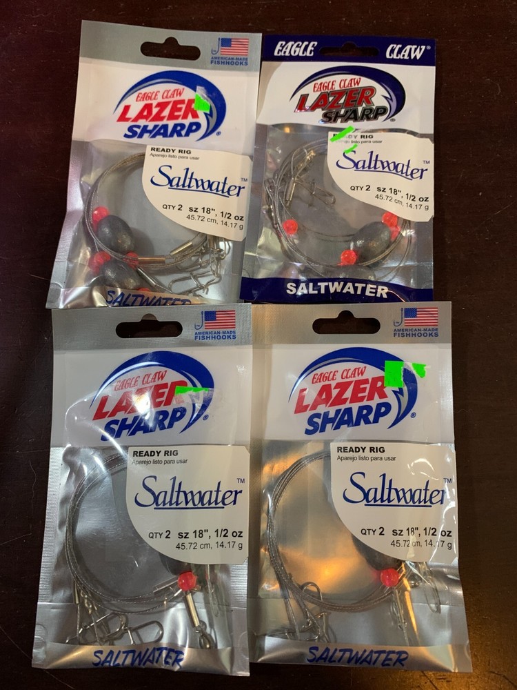 READY RIG 18" 1/2oz. 2-pack Lot x4pks Eagle Claw Lazer Sharp