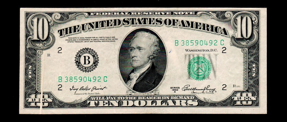 ((Gutter Fold Error)) $10 1950-A Federal Reserve Note  (H24)