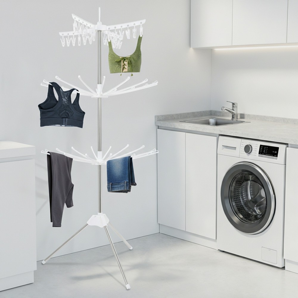 3-Tier Laundry Drying Rack Foldable Clothes Drying Rack Rotating Clothing Rack