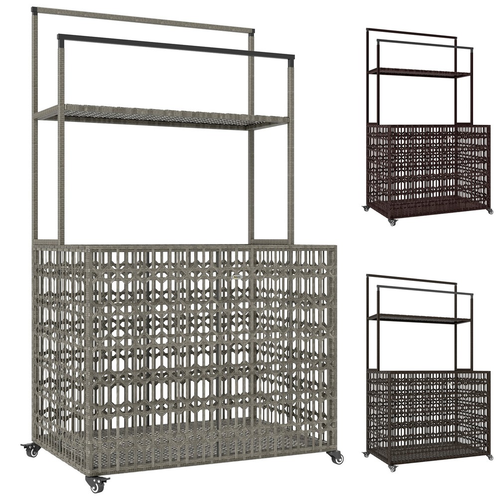 Outsunny Rattan Pool Float Storage, Pool Float Holder with Shelf