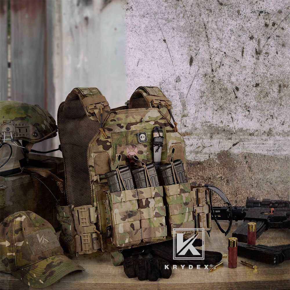 KRYDEX Plate Carrier Tactical Vest Quick Release & Laser Cut MOLLE Panel w/ Clip