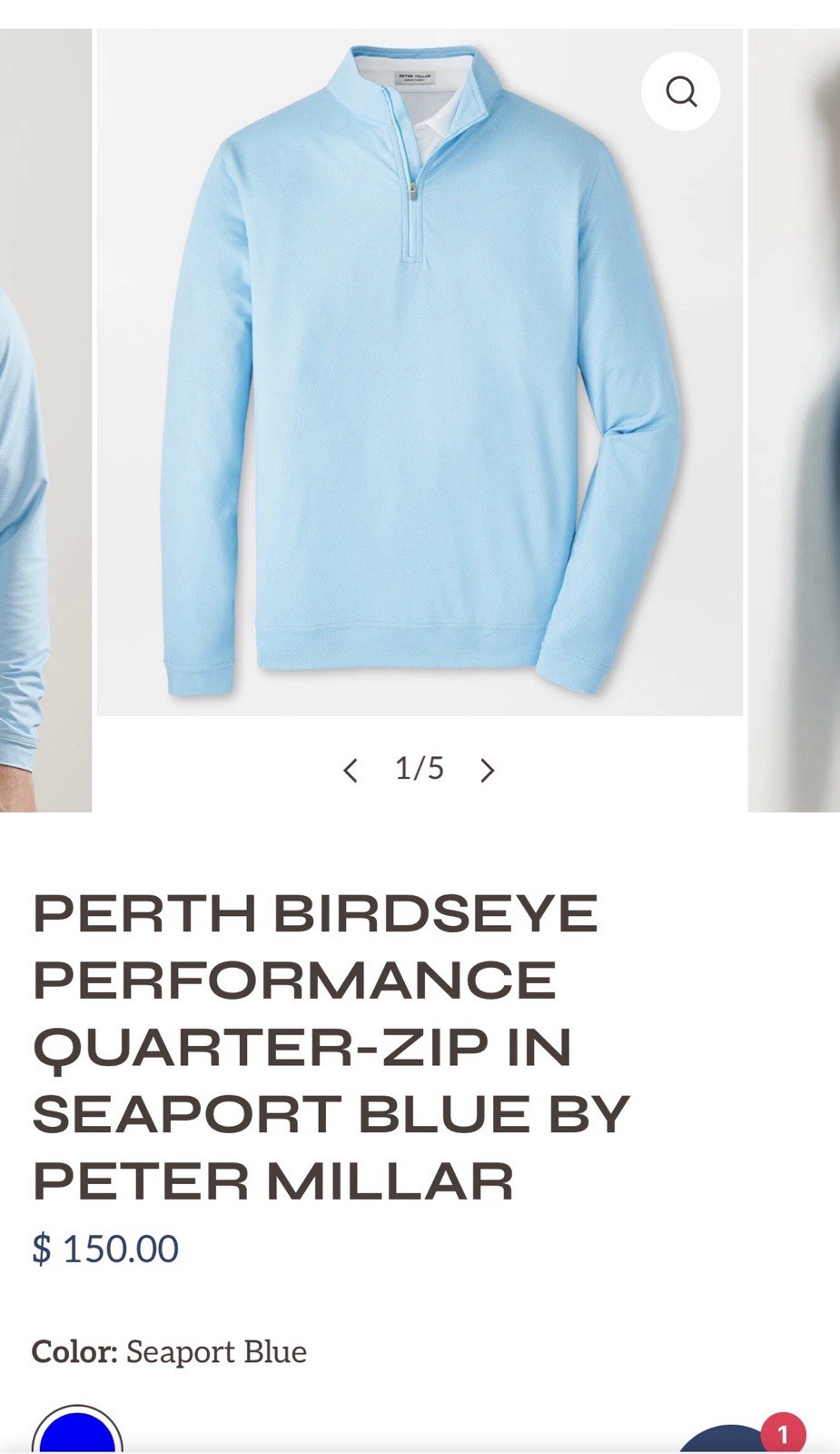 Peter Millar Perth Quarter Zip Men's LARGE Pullover MF25EK40C Seaport Blue $150