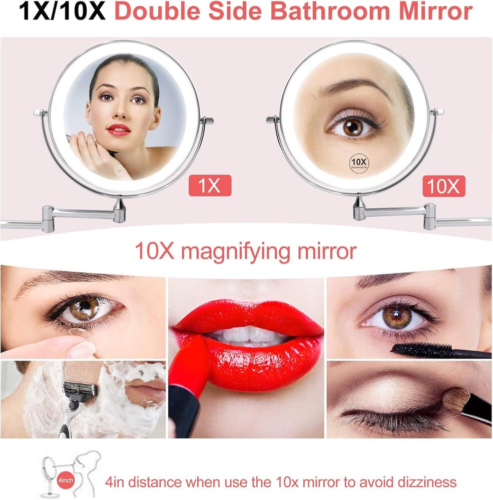 Rechargeable Wall Mounted Lighted Makeup Vanity Mirror Shaving Lighted Mirror