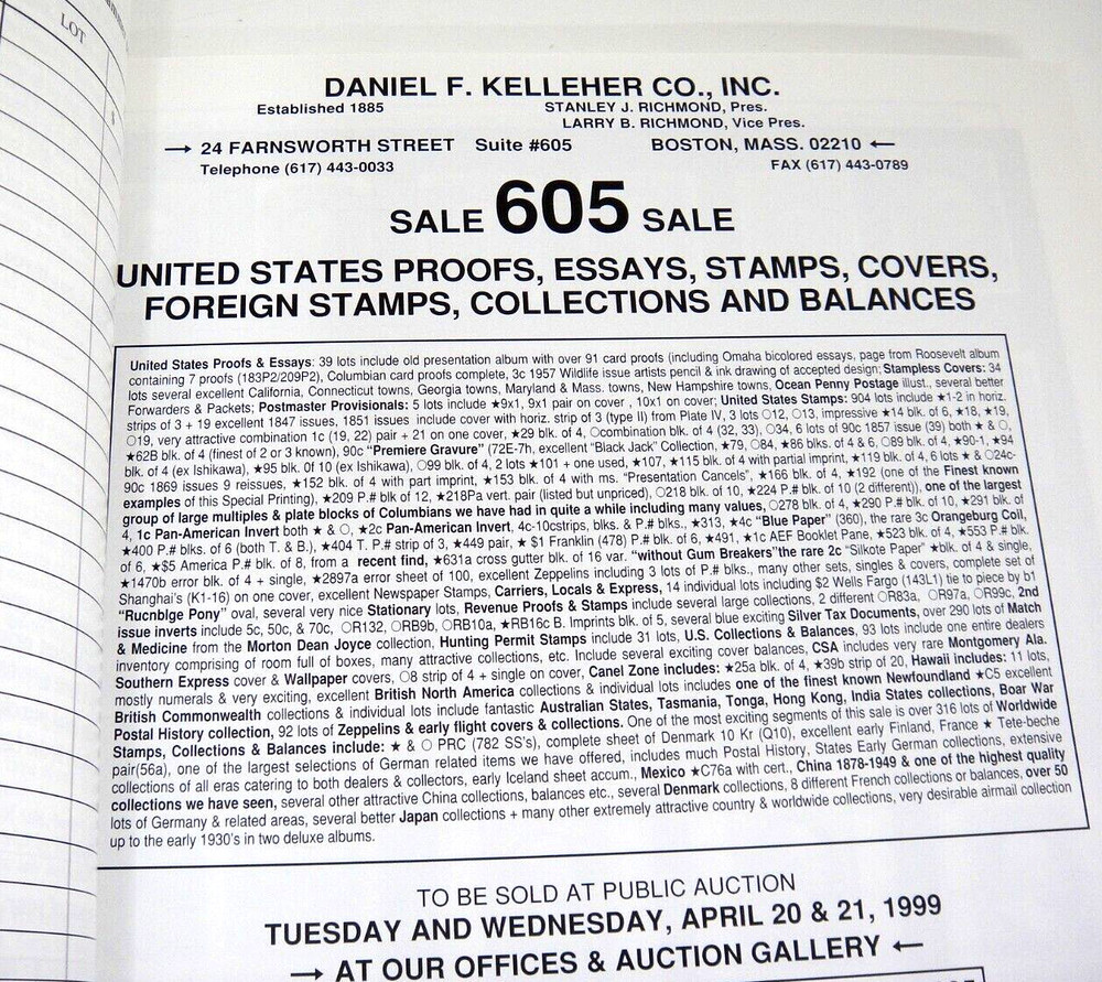 Kelleher Stamp Auction Catalog 1999 Proofs Essays Covers Provisionals Gravure
