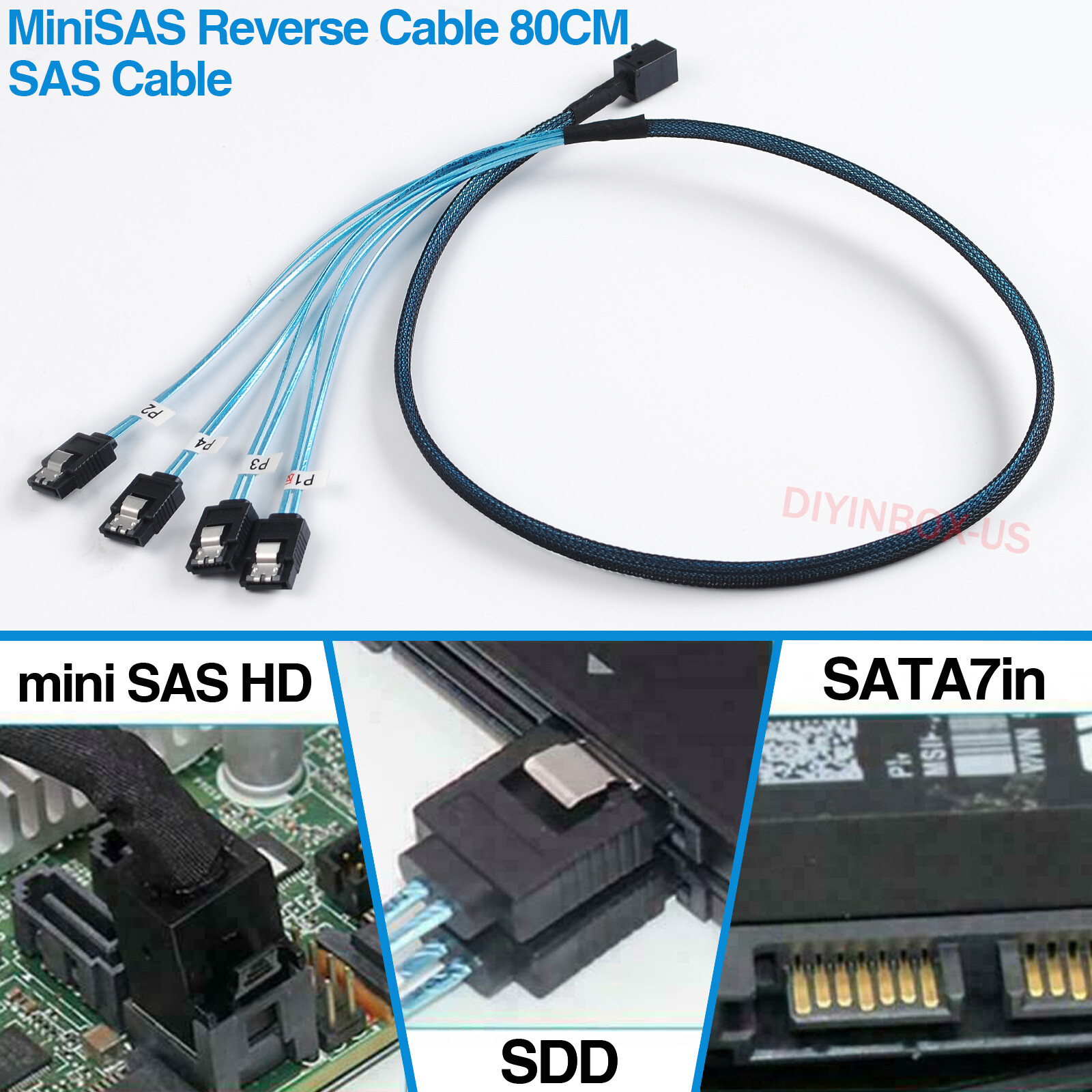 X2 Mini SAS SFF 8643 36pin to Mini 4X SATA 7Pin HD Reverse Breakout Cable 12Gb/s