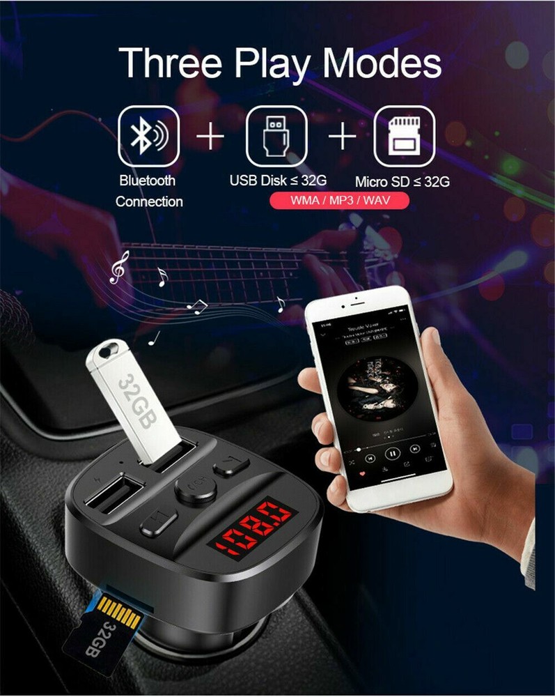 Dual USB Charger Car Kit Bluetooth 5.0 Handsfree FM Radio Transmitter MP3 Player