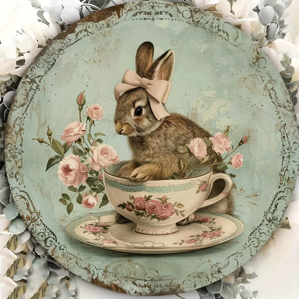 Easter Spring Bunny Happy Easter Wood Door Wall Sign Decor Rabbit Wooden Wreath