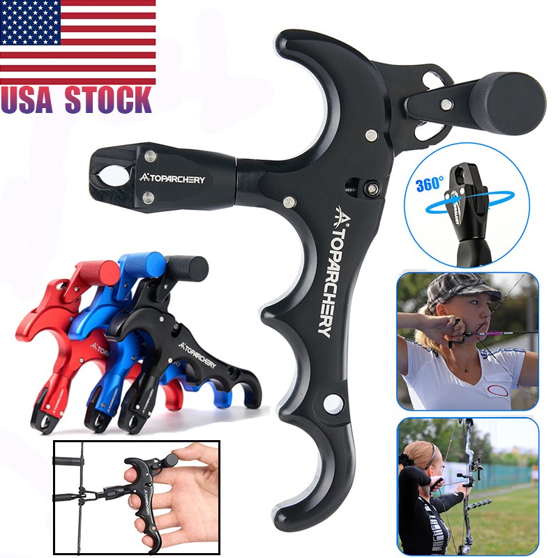 Archery 4 Finger Grip Thumb Release 360° Rotate Compound Bow Release Aid Trigger