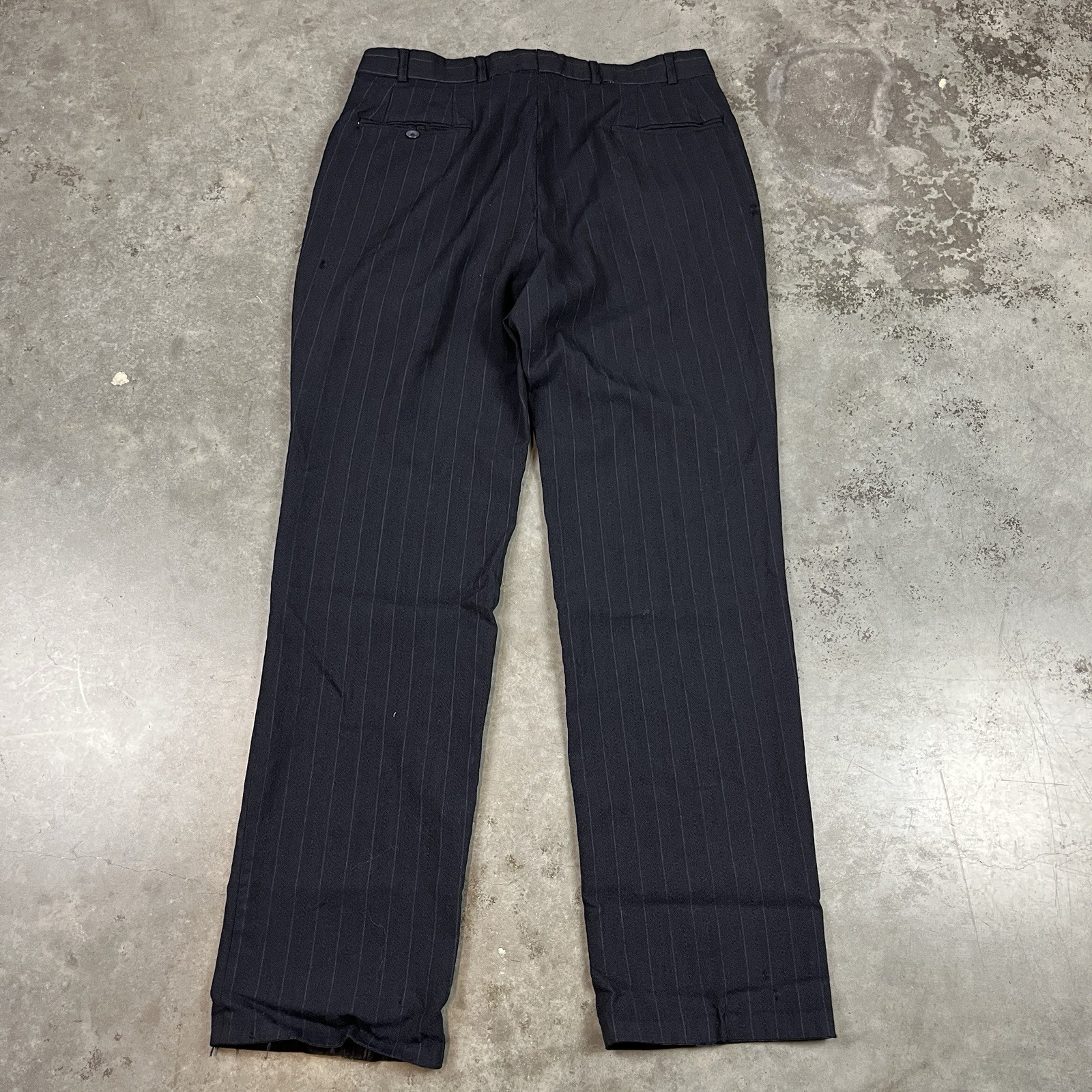 Vintage Wool Blend Pants Mens 32x32 Blue Flaws Distressed Preppy Stripes Preowne