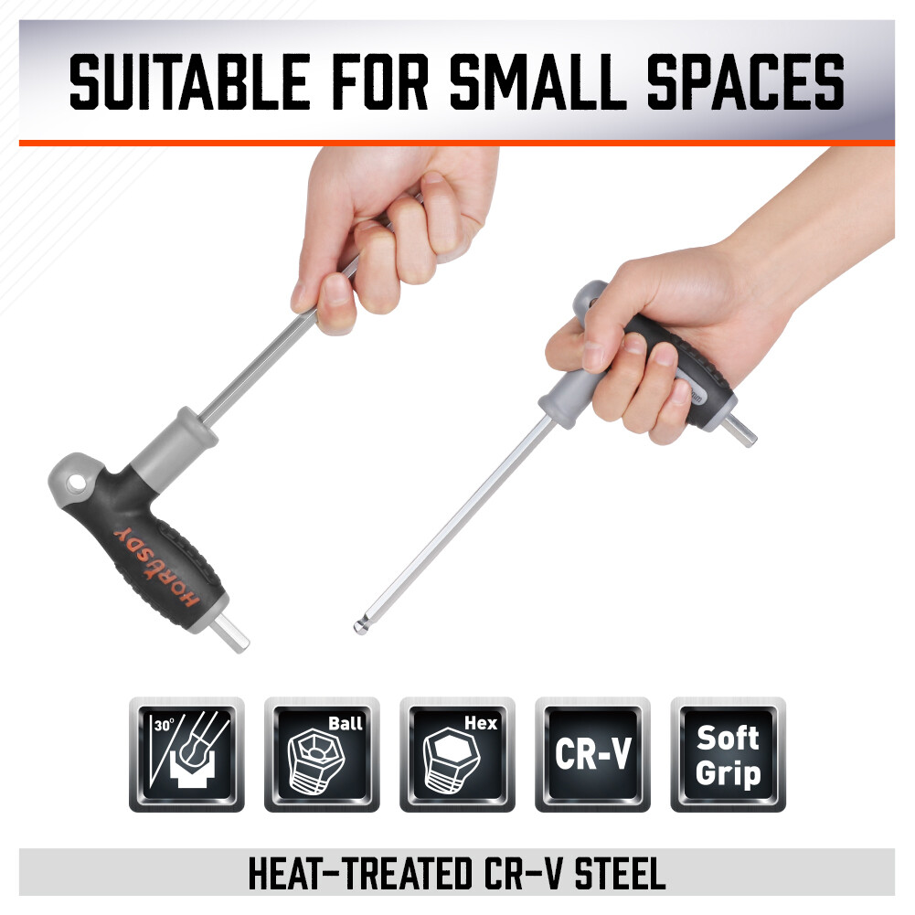 18Pc SAE/Metric T Handle Allen Wrench Ball End Hex Key Set Long w/ Storage Stand