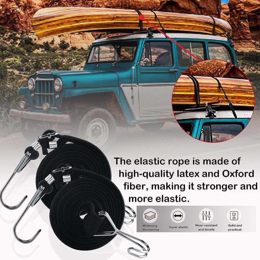 2Pack Flat Bungee Cords with Hooks, 40in/120in Adjustable Elastic Bungee Stra...
