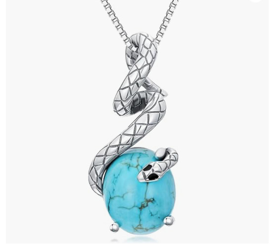 Doliox Genuine Turquoise Egg Sterling Silver Snake Necklace