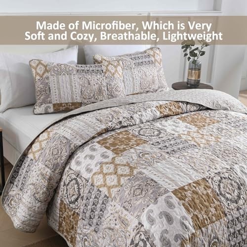 Boho Quilt Set Size Patchwork Plaid Bedspread Bedding Sets Paisley Queen Blue