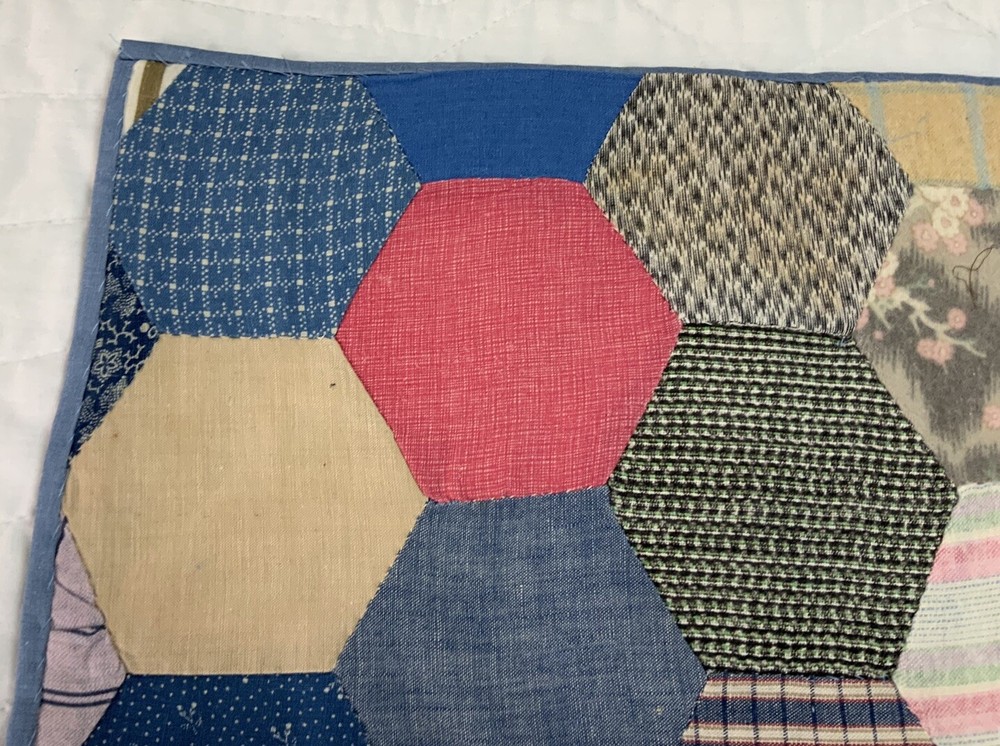 Vintage Antique Patchwork Quilt Table Topper, Octagons, Early Calicos, Multi