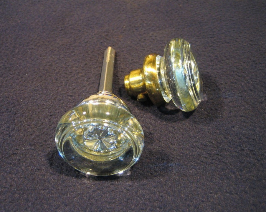 Incredible Pair Antique Victorian Round Crystal Glass Door Knobs early 1900's