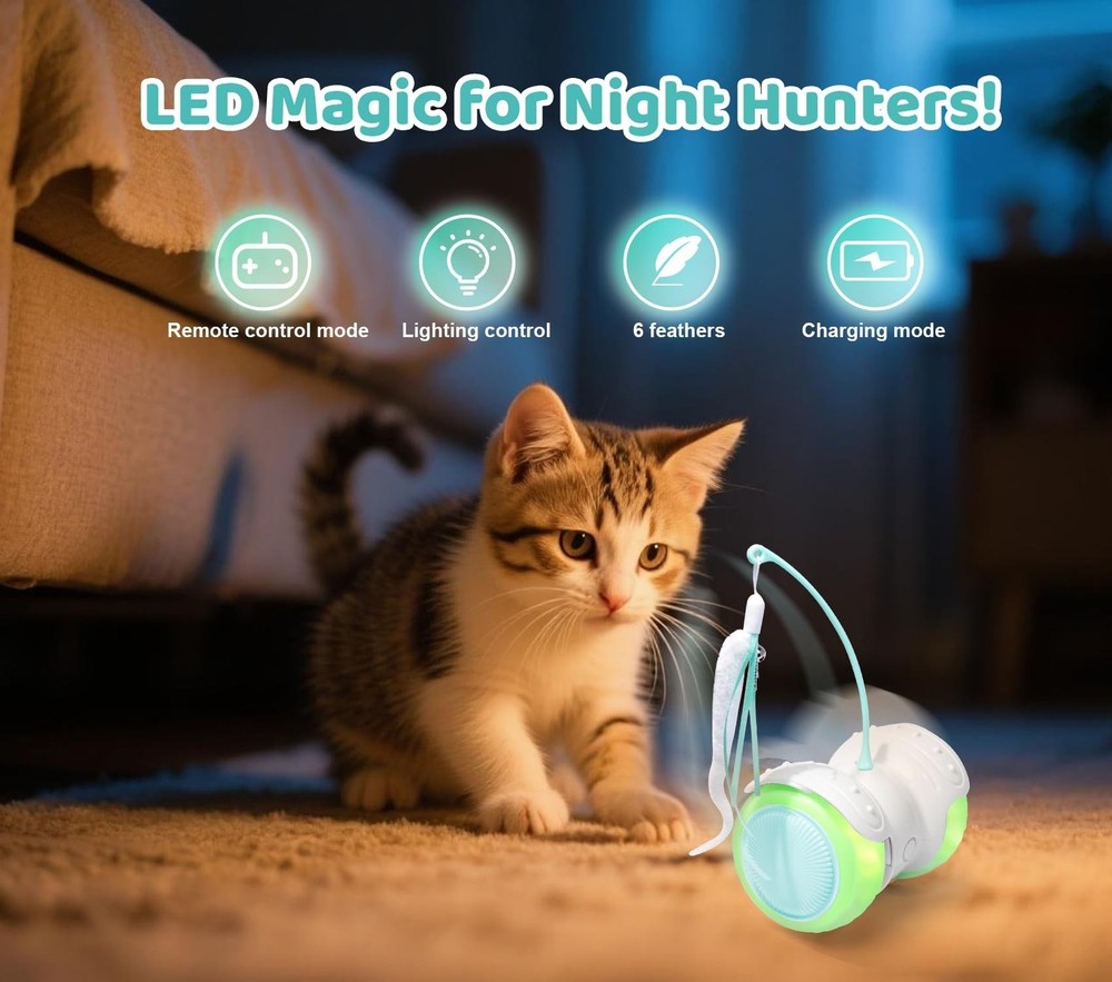 Remote Control Cat Toy with Auto Mode - Interactive Cat Toy Feather... Fast Ship
