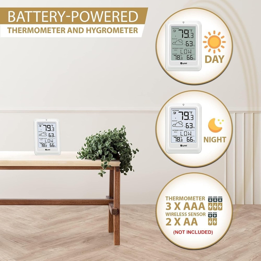 Wireless Indoor Outdoor Thermometer with Remote Sensor & Backlight Display