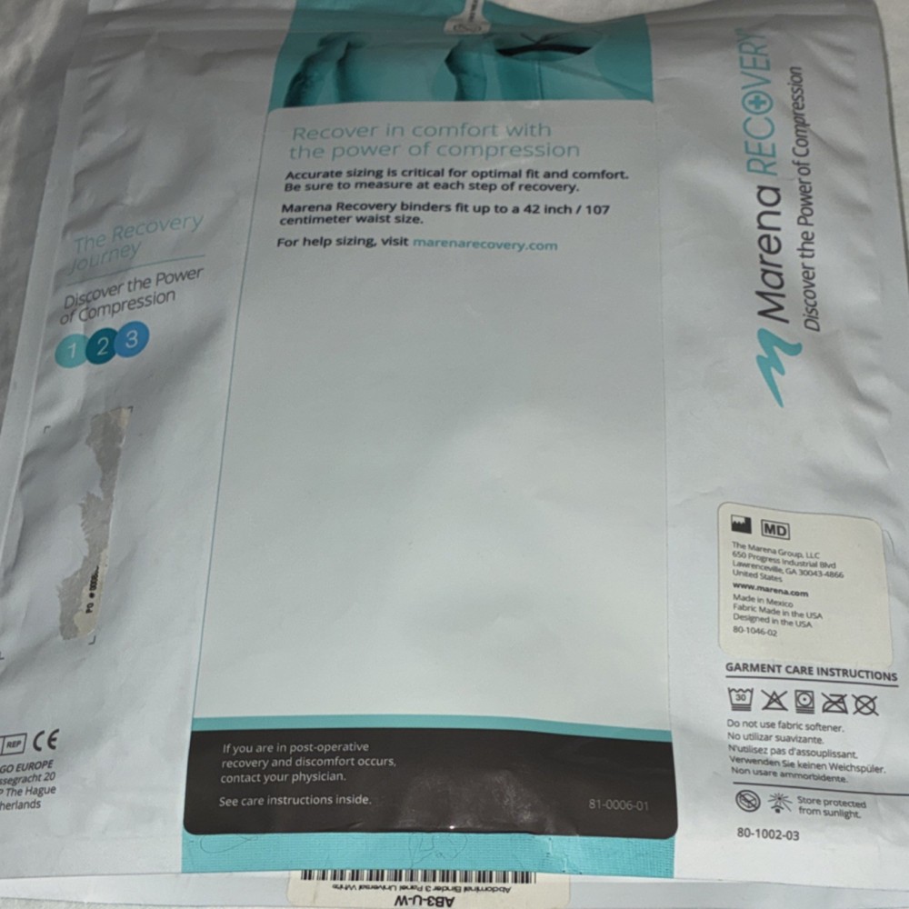 Marena Recovery 9-Inch Compression Binder White Adjustable Hook-and-Loop AB3-U-W