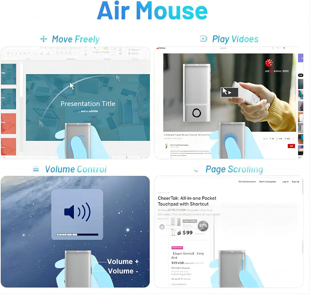 Cheerdots Wireless Air Mouse Presenter Trackpad Laser Pointer Clicker Bluetooth