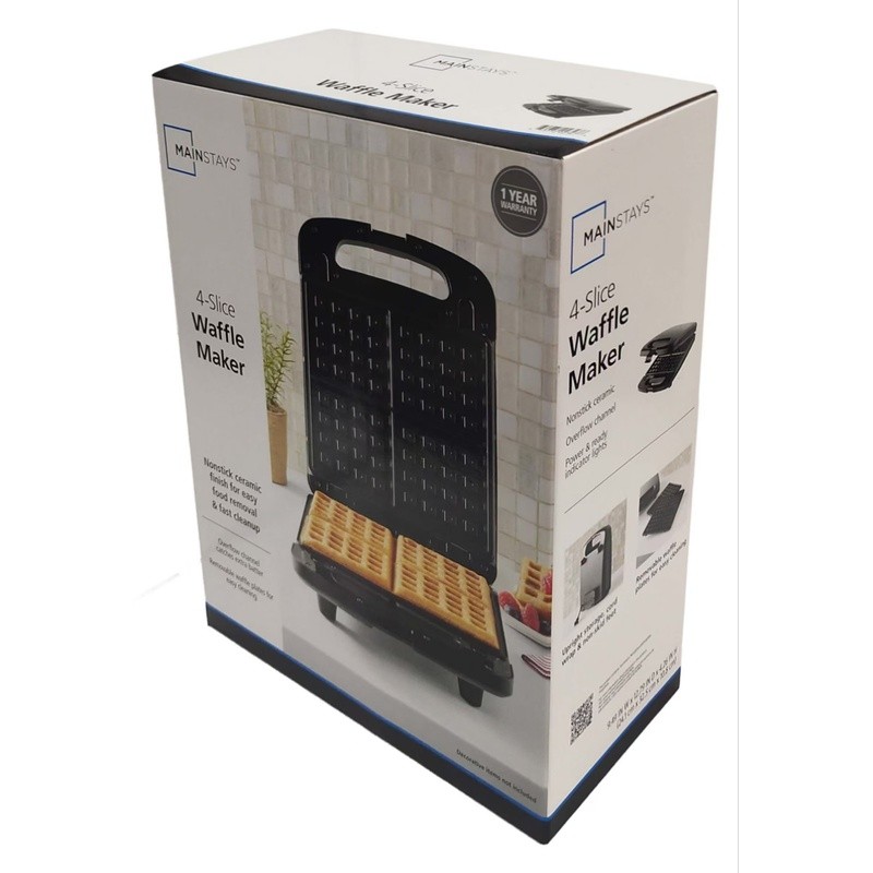 4 Slice Non-Stick Waffle Maker Removable Plates Space Saving Upright Storage New