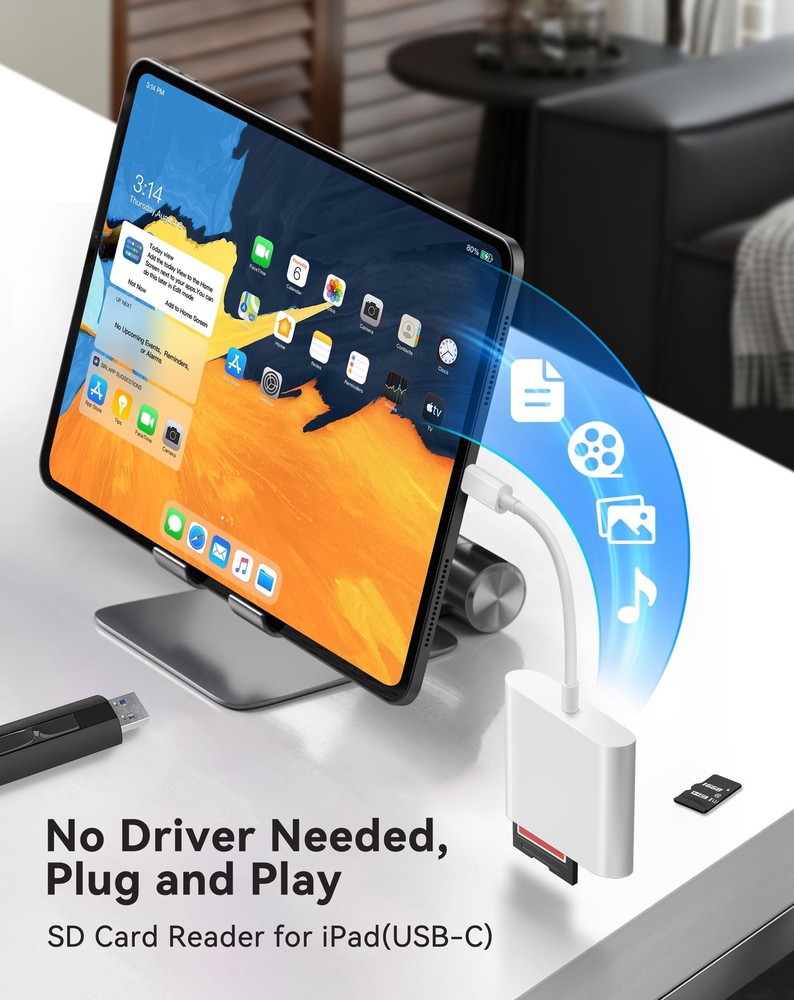 SD Card Reader for iPhone USB C, USB-C to SD/TF Memory White