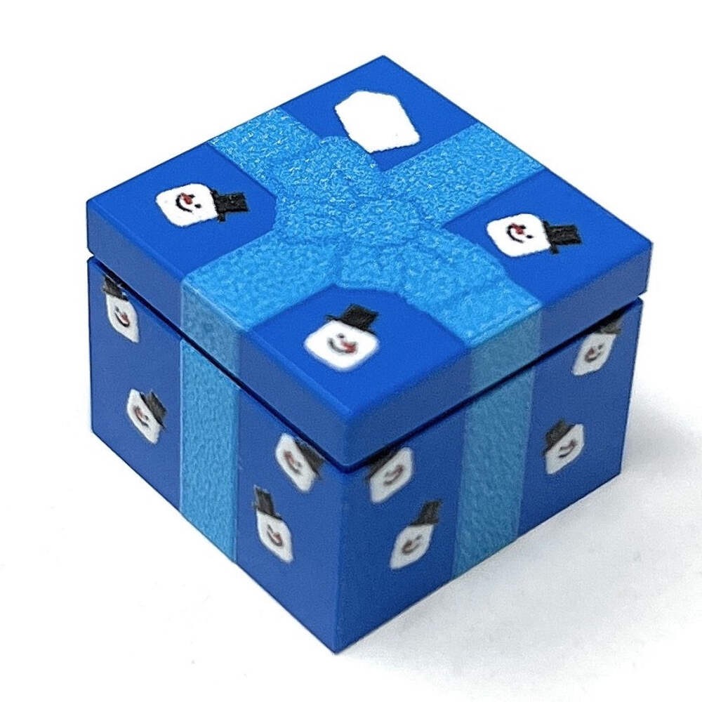 Snowman Christmas Present (Blue) Printed 2x2 Tile/Brick