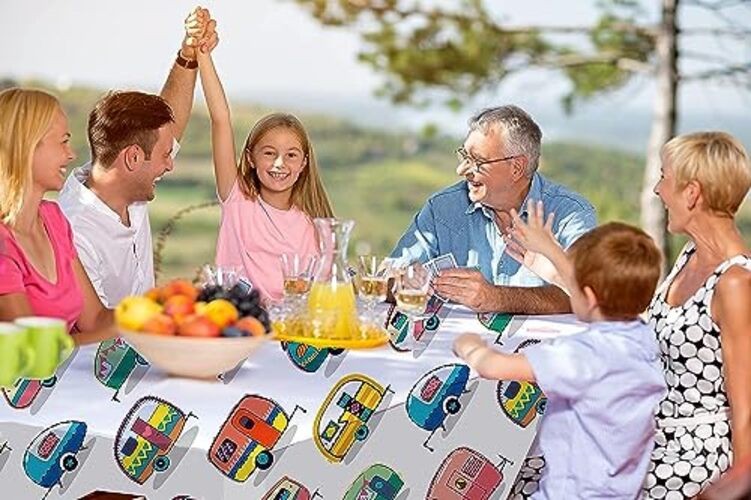 DPLin Camping Tablecloth Waterproof 108" x 54" (Rectangular) Retro Vinyl