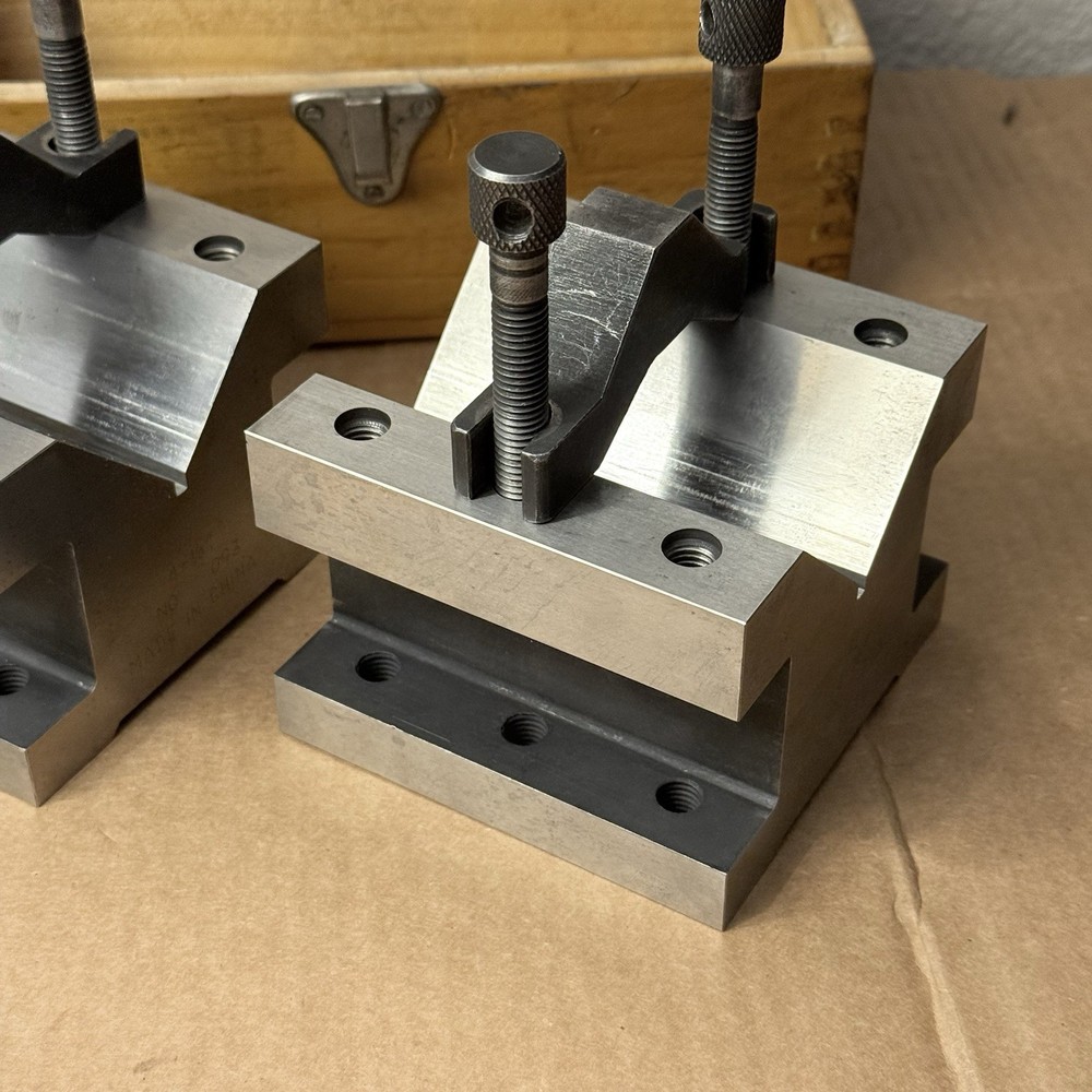 Large Precision V Block Set With Clamps Workholding 4”x4”x3”