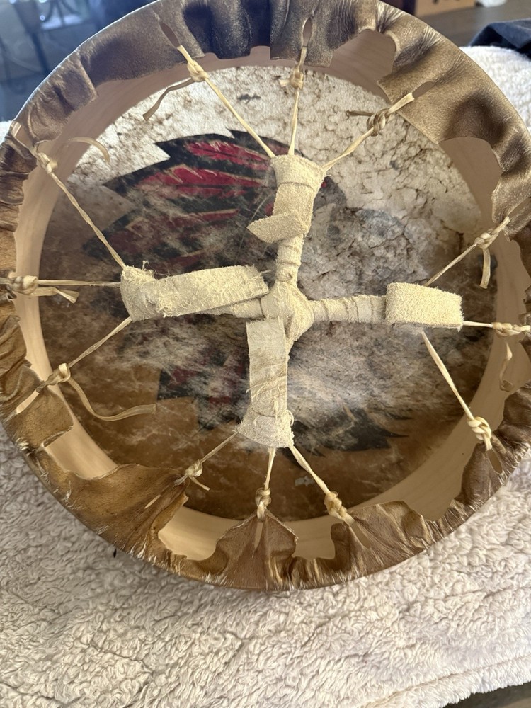 Frame Drum Round Rawhide Hide Head Laced Back Native Headdress Design