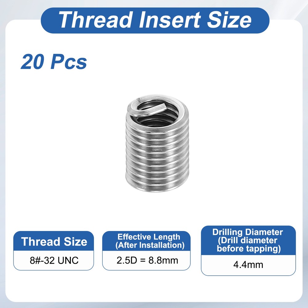 20pcs Wire Thread Inserts 8#-32 UNC 2.5D 8.8mm Helical Threaded Sleeve