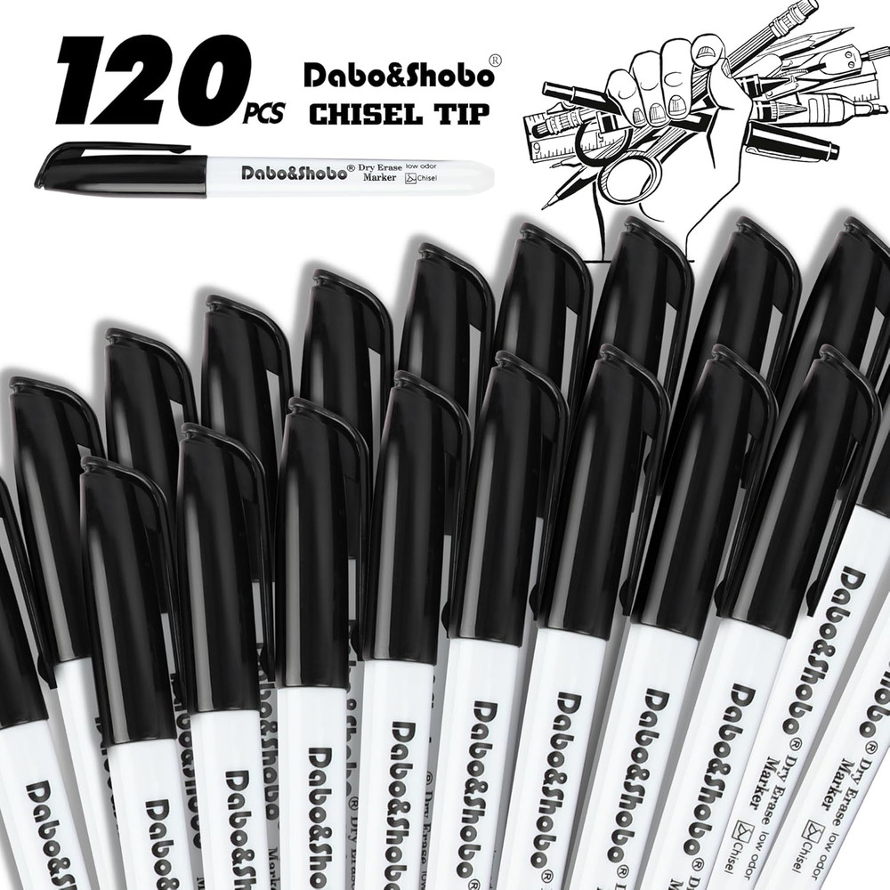 Dry Erase Markers Bulk 120 Count Black Whiteboard Low Odor Chisel Tip Suitable