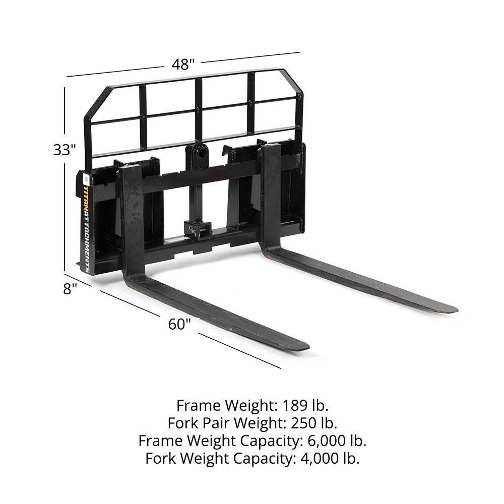 Titan Attachments Pro Series Pallet Fork Frame, 60" Pallet Fork Blades, SSQA