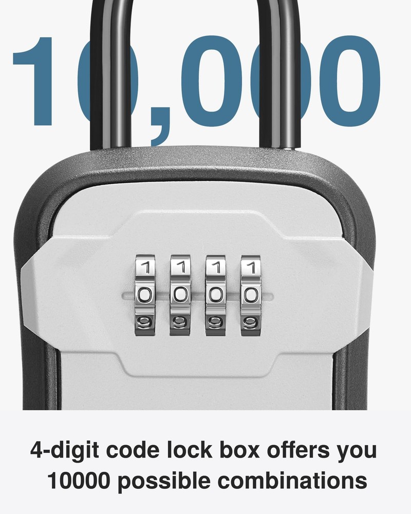 Key Lock Box â€“ Wall Mount & Portable Combination Lockbox, Gray, 1 Pack