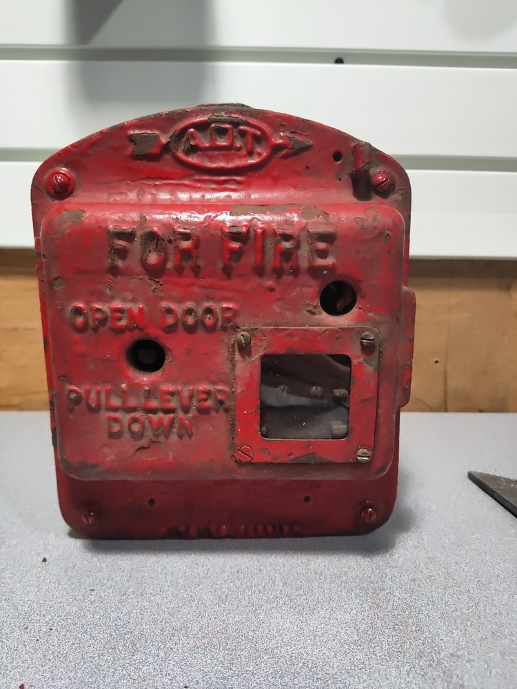 Antique ADT FIRE ALARM BOX Solid Cast Iron Red . FIRE ALARM PULL BOX VERY RARE
