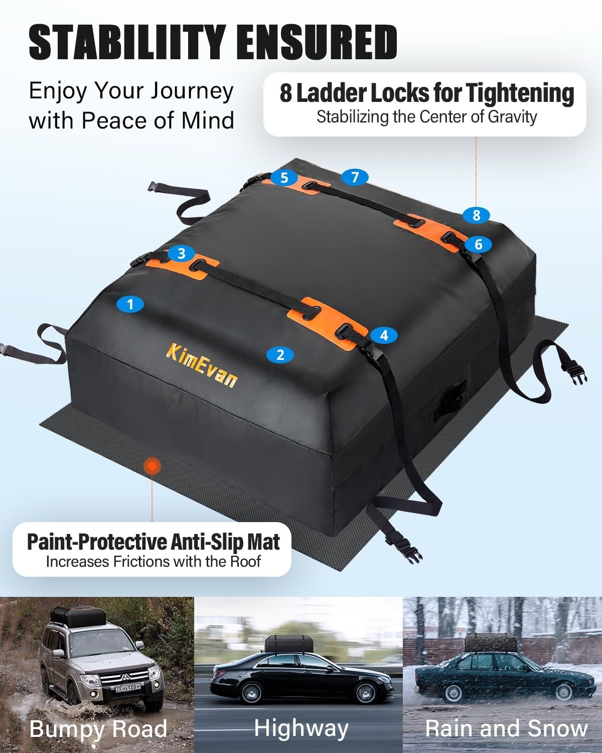 Waterproof Rooftop Cargo Carrier Bag 15 Cubic Feet Car SUV Roof Top Storage