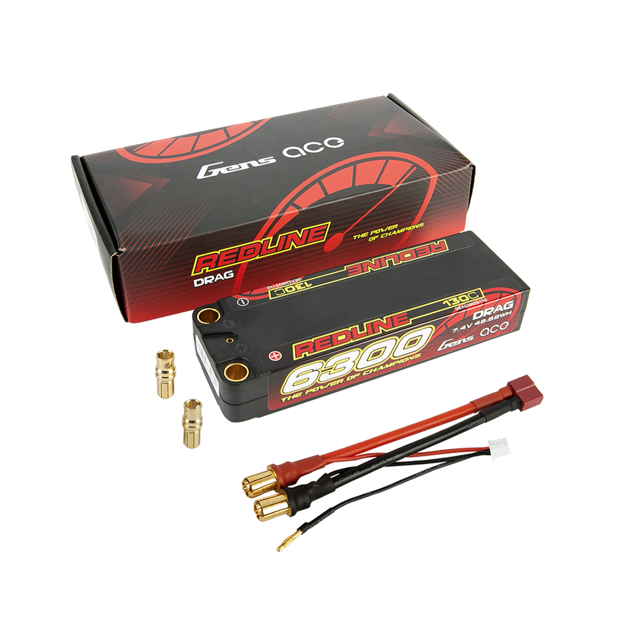 Gens Ace Redline 6300mAh 7.4V 130C 2S HardCase Lipo Battery For Drag Racing Car