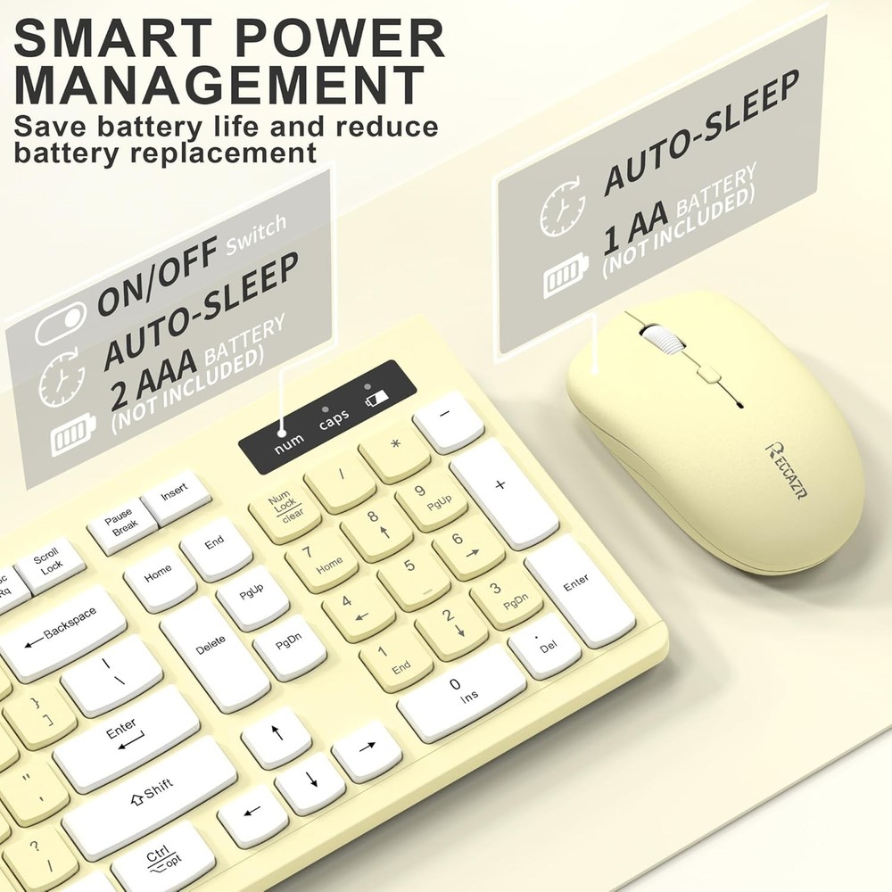 Full-Sized Wireless Keyboard and Mouse Combo 2.4GHz USB Receiver Adjustable DPI