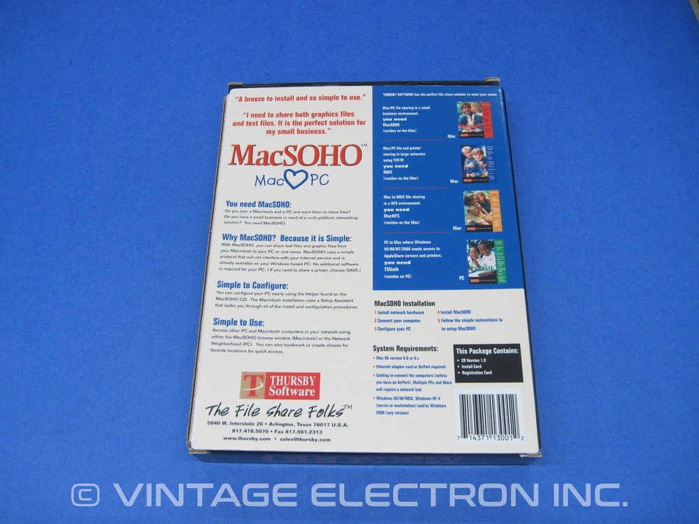 Apple Macintosh MacSOHO Software - V 1.0 - MAC PC File Sharing (Mac OS 8.6 9.X)