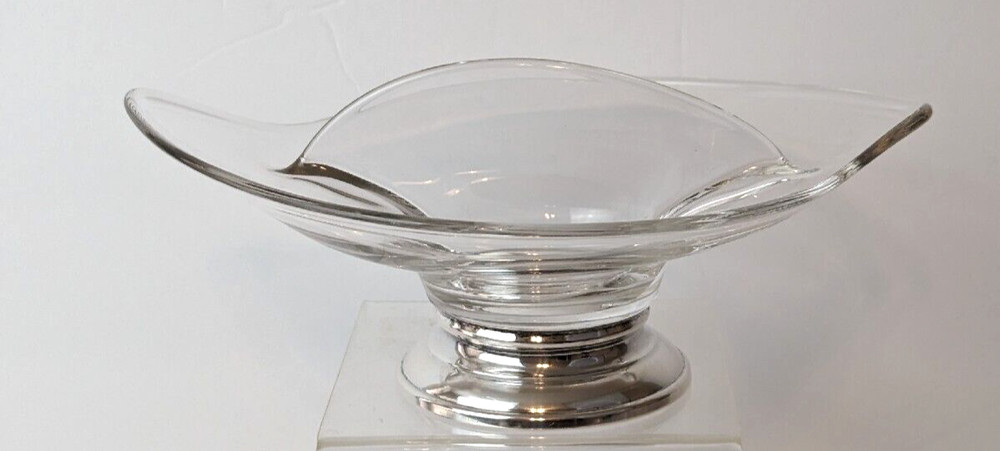 Solid Sterling Silver Base Crystal Divided Candy Nut Bowl Not Weighted by Web