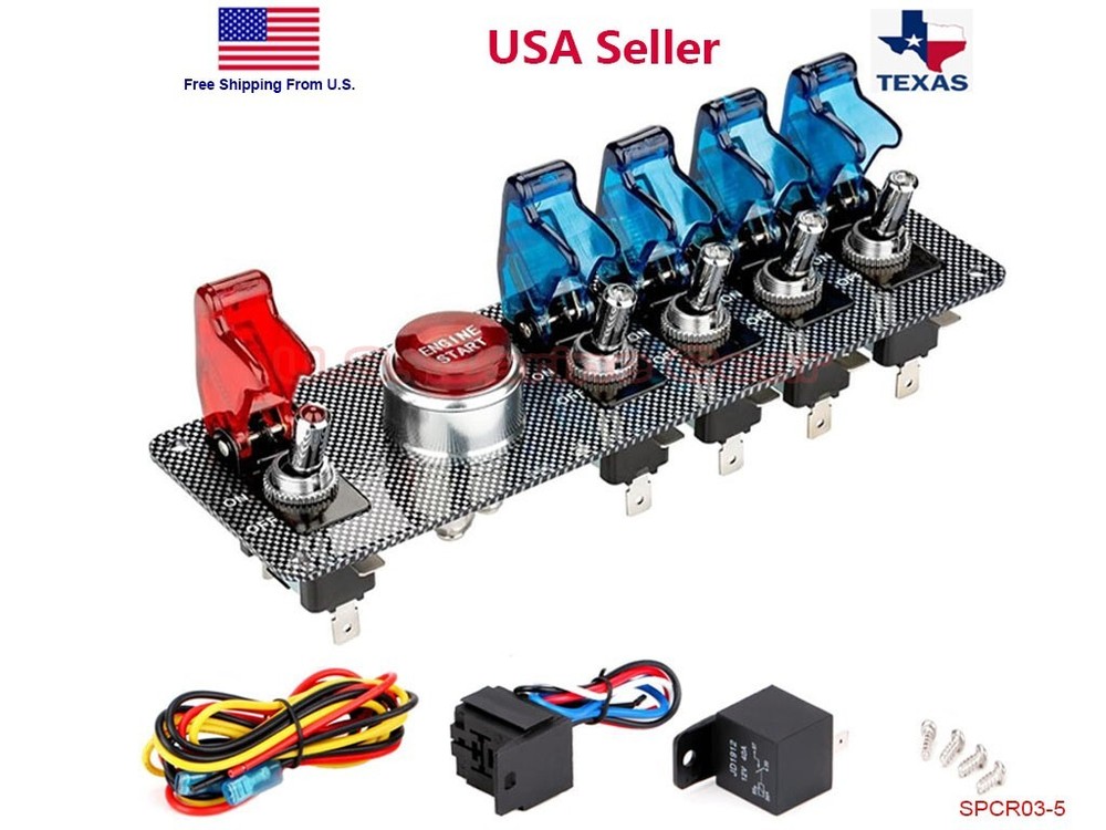 Racing Car 12V Ignition Switch Engine Start Push Button LED Toggle Panel Blue