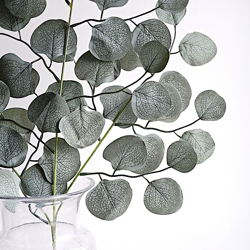 FROSTED GREEN 4 Stems 25" Silk Eucalyptus LEAVES Artificial Greenery Party Event
