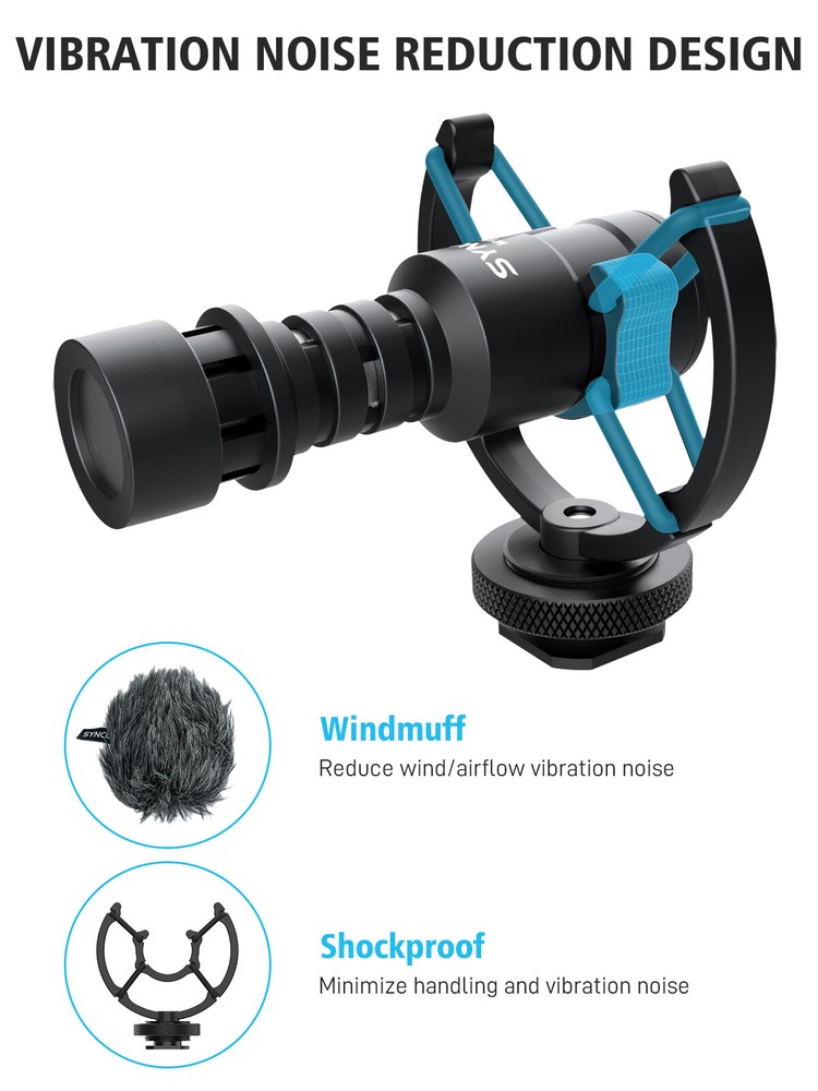 SYNCO Mic-M1S External Video Microphone, For Camera Microphone With Shock Mount