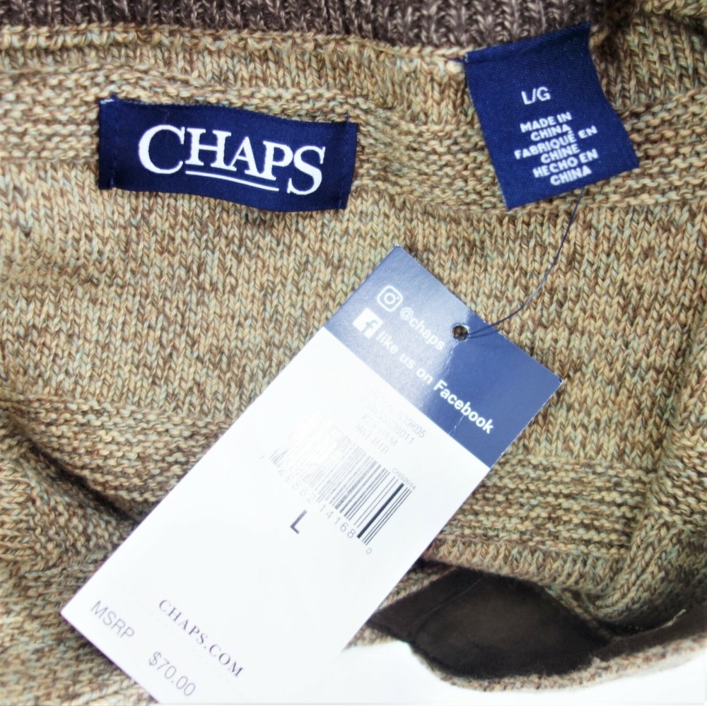 Large Chaps RL 3 Button Sweater Knit Henley Pullover Mock Turtleneck