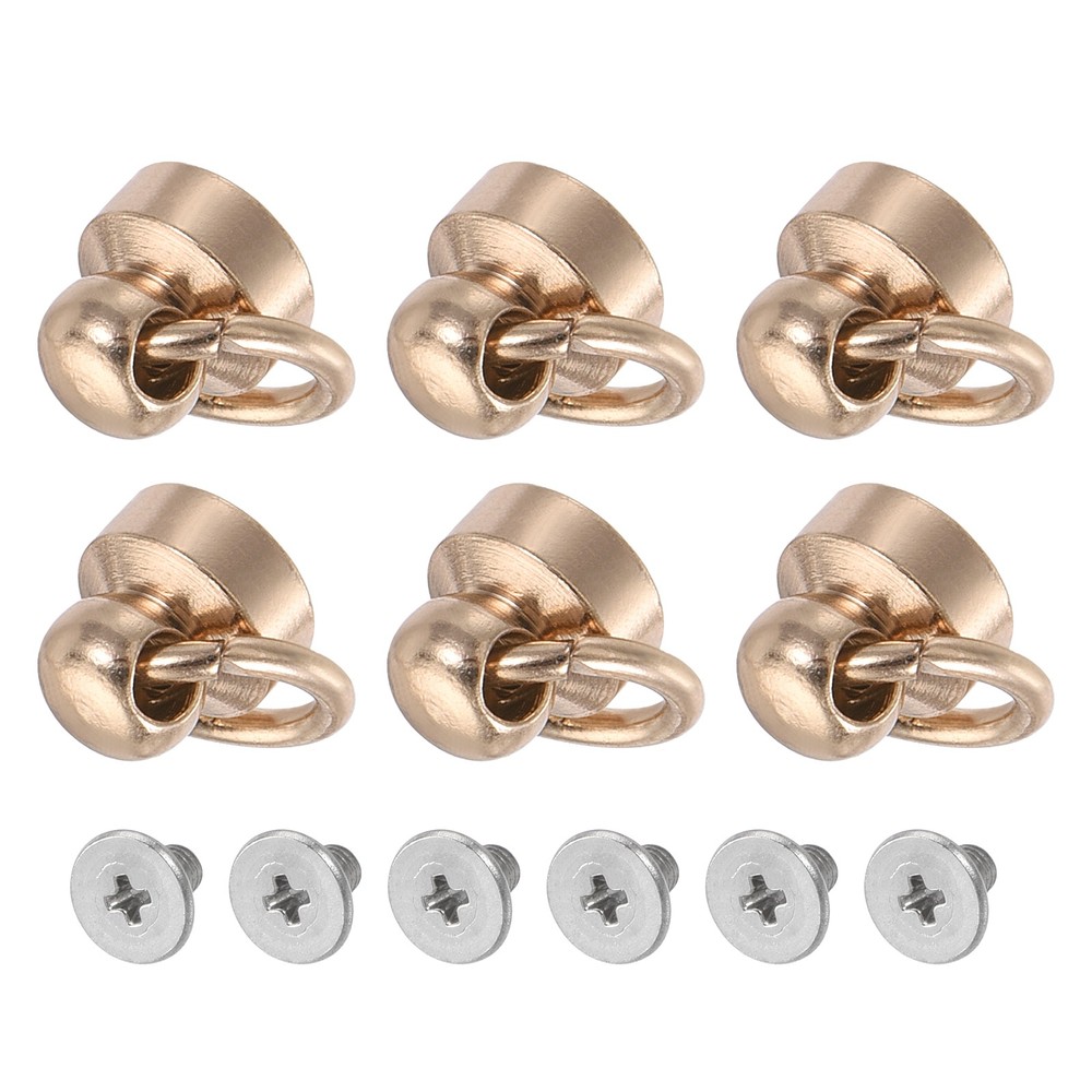 Round Head Pull Ring Rivet Studs 8mm 6Pcs Brass Button Rivets w Screw Champagne