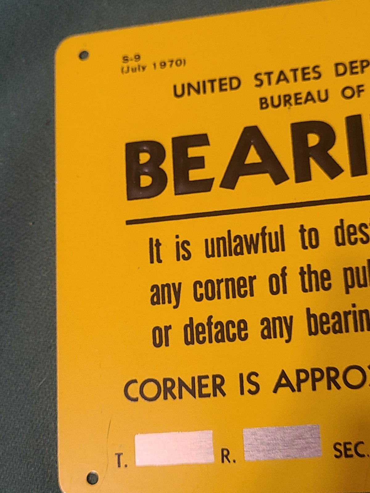 Mint Unused Bearing Tree Metal Sign Land Surveyor Used 4" x 6"